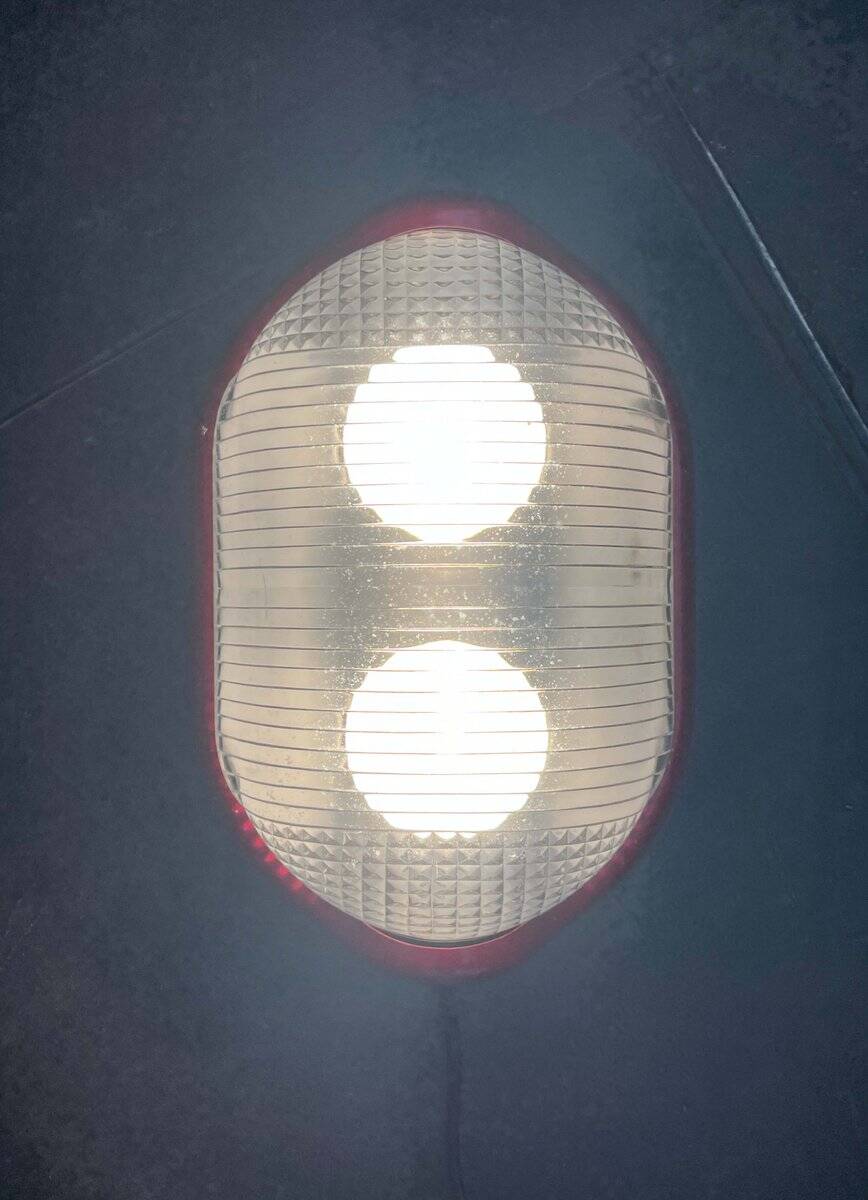 Red Walnut Floor Lamp Model by Achille Castiglioni for Flos, 1970s Mid-Century Modern Italy