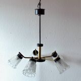 Vintage chandelier in molded glass, brass and steel - 5 branches - 1960s