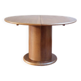 Table ronde à fût central, bois blond, années 90