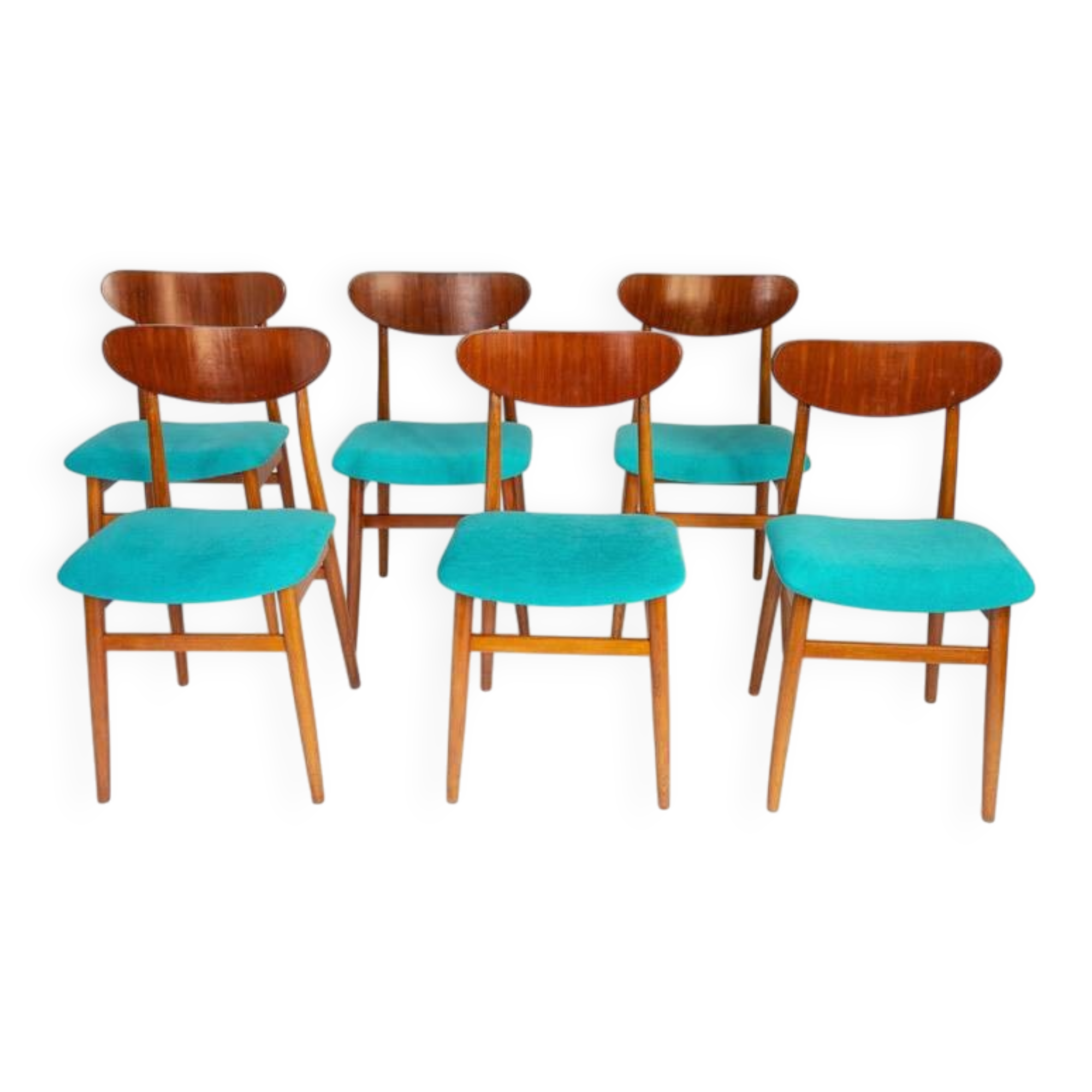 Blue wooden dining chairs, Italy 1950s