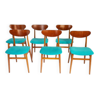 Blue wooden dining chairs, Italy 1950s