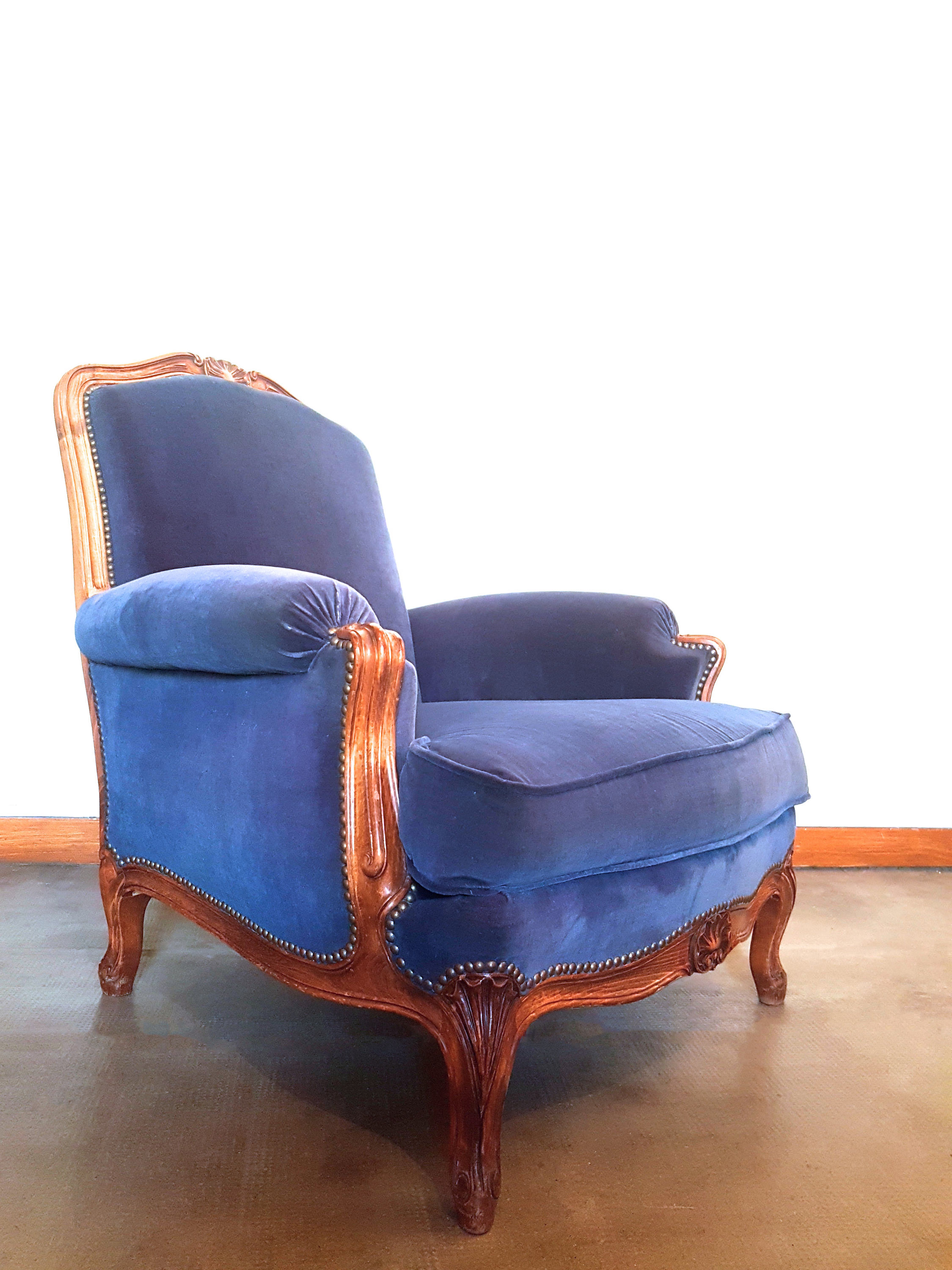 Paire de fauteuils bergères en velour bleu