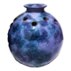 Vase boule / Pique-fleur en grès émaillé bleu violet