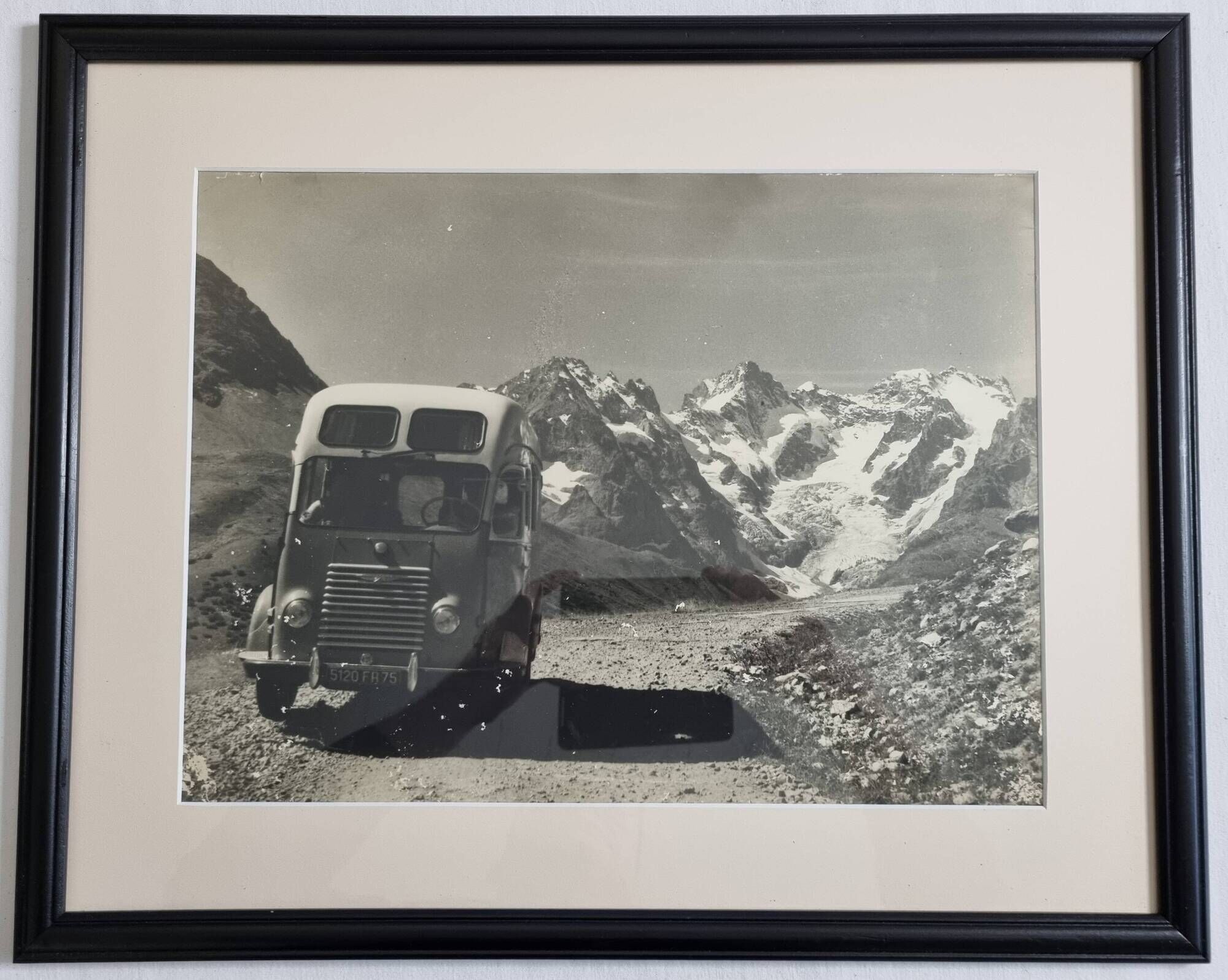 Vintage silver print of a mountain and alpine glacier framed 53x43 cm 1960