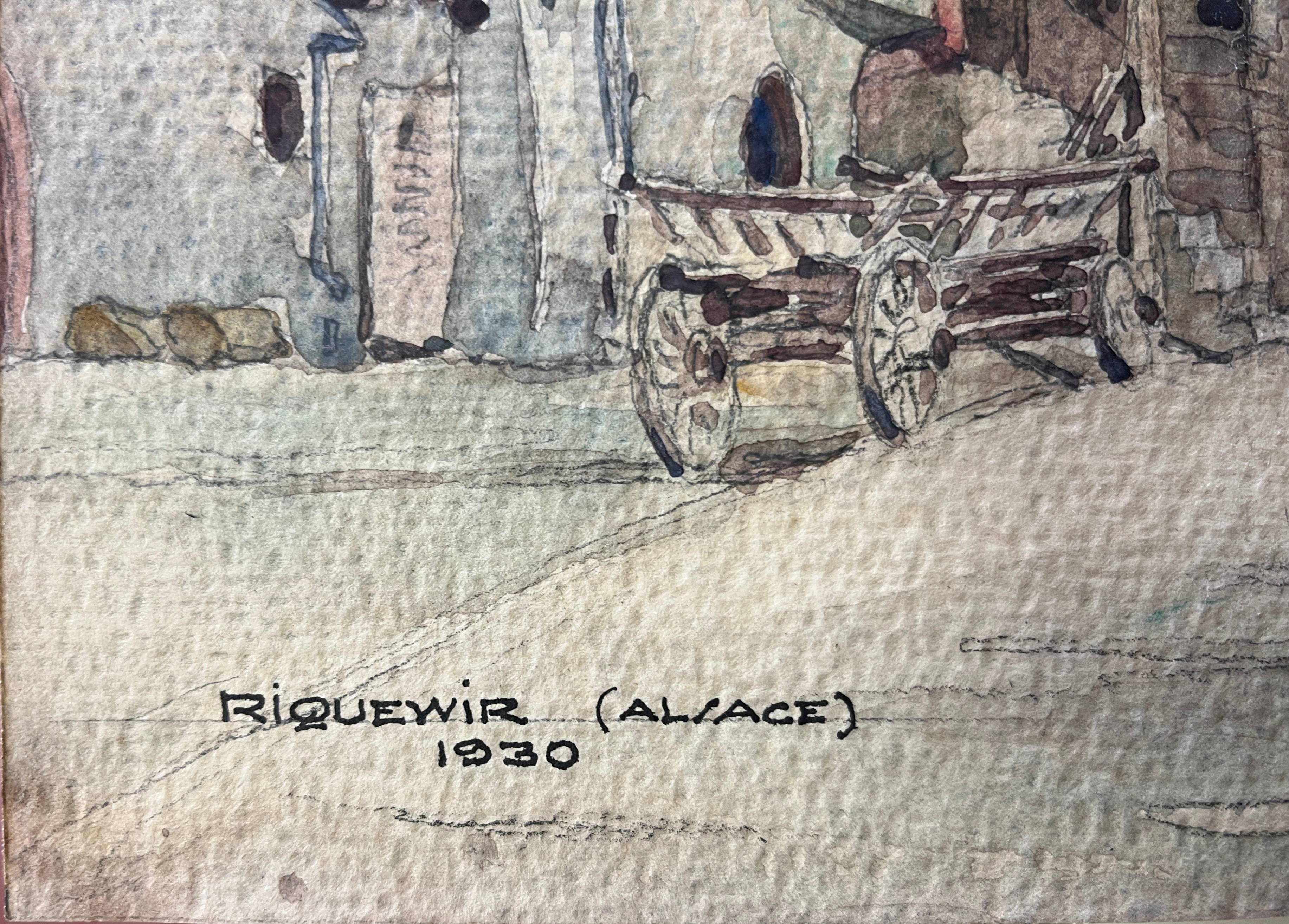 Watercolor painting 1930 Riquewir (Alsace) in 1930 signed
