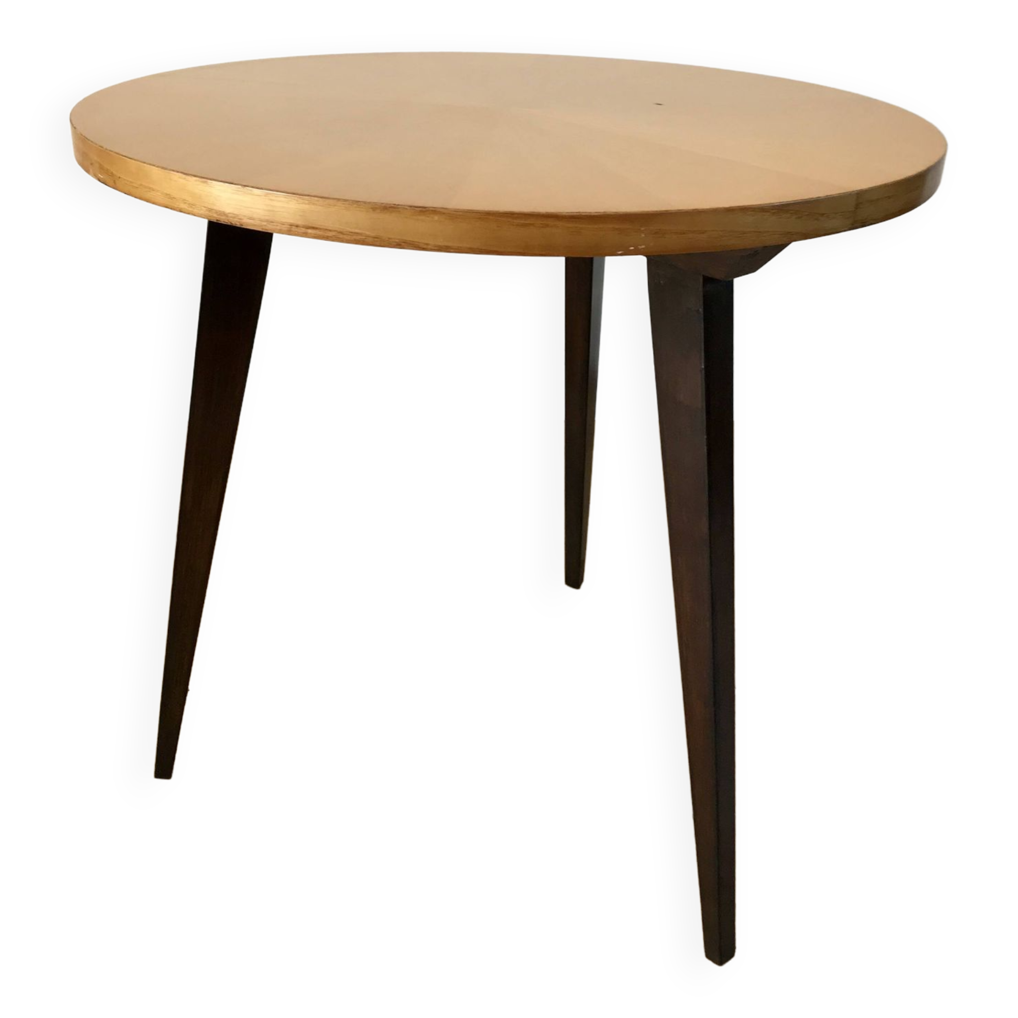 Tripod coffee table in wood and two-tone marquetry Scandinavian design 50s-60s