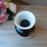 Black and gold vintage vase, ribbed decorated vase, black marble ceramic vase, oriental vase