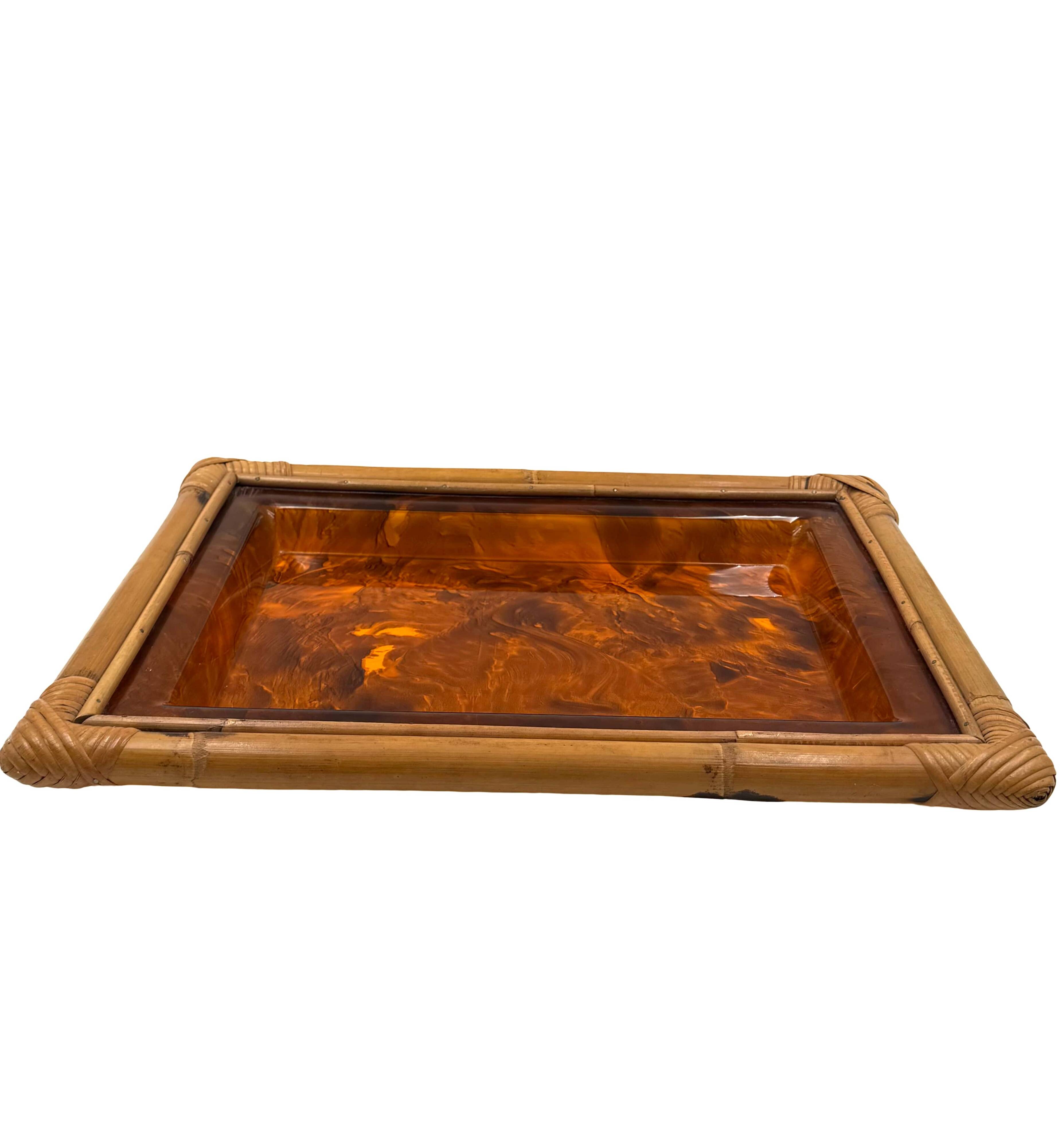 Hollywood regency bamboo tray, Italy 1970s