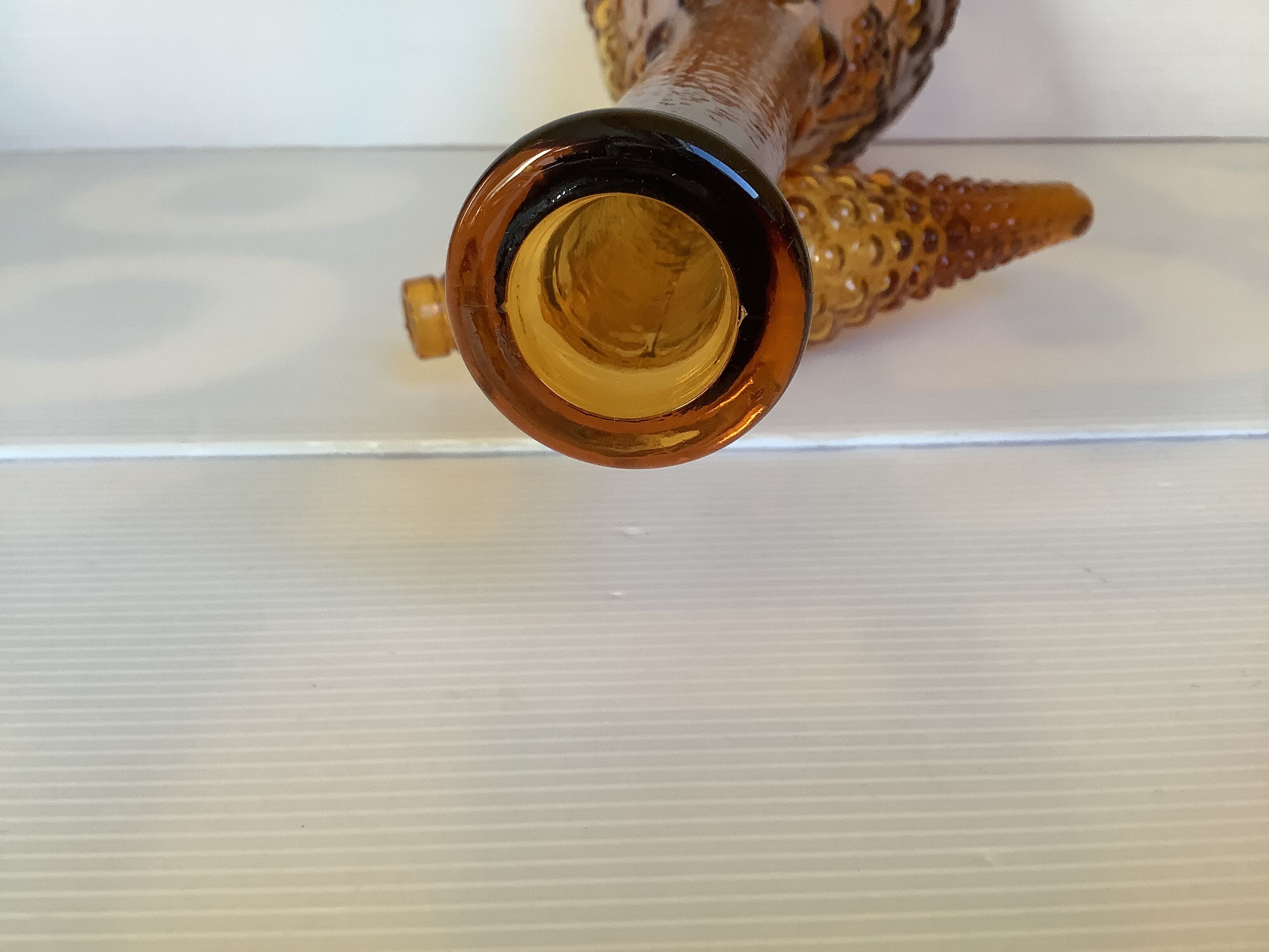 Yellow glass bottle Empoli Italy fruit pattern