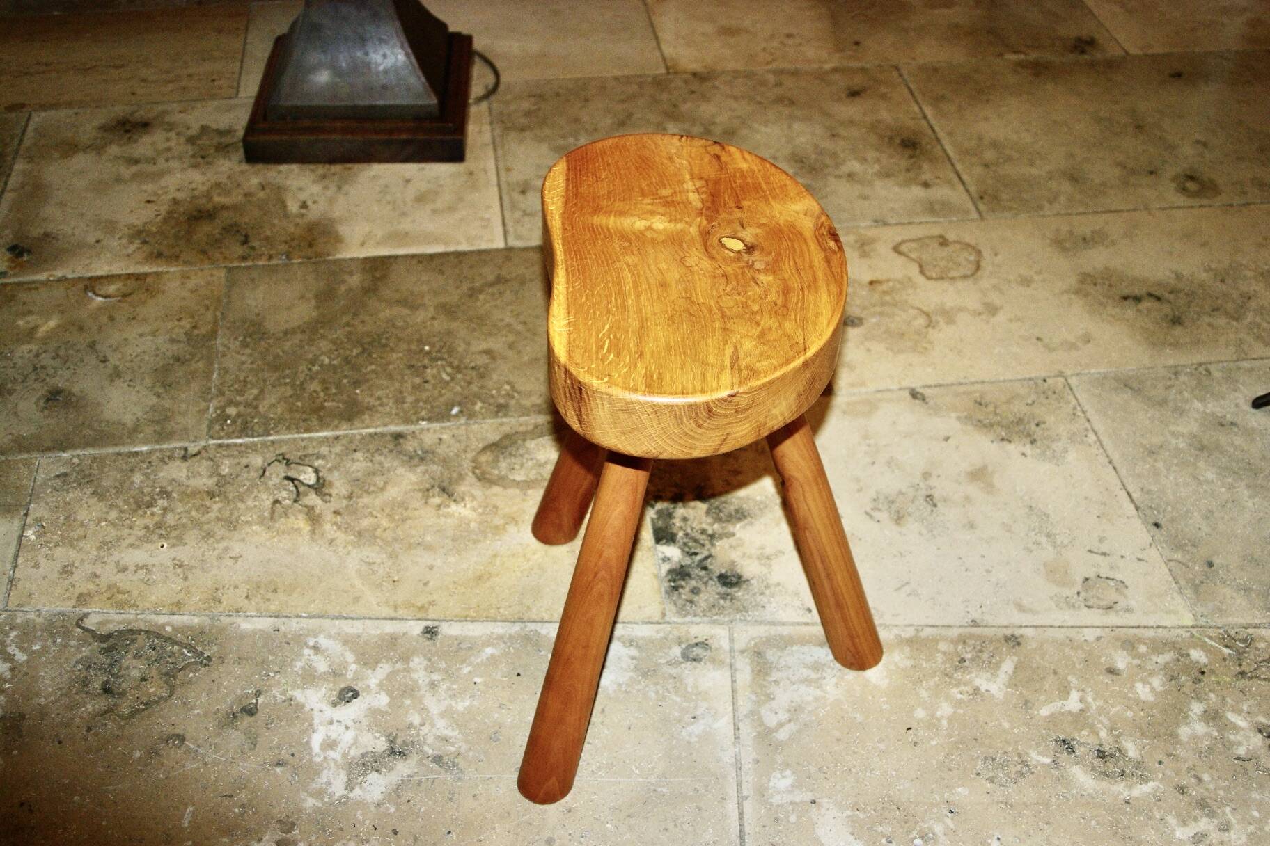 Vintage tripod stool in solid elm denmark 1960s
