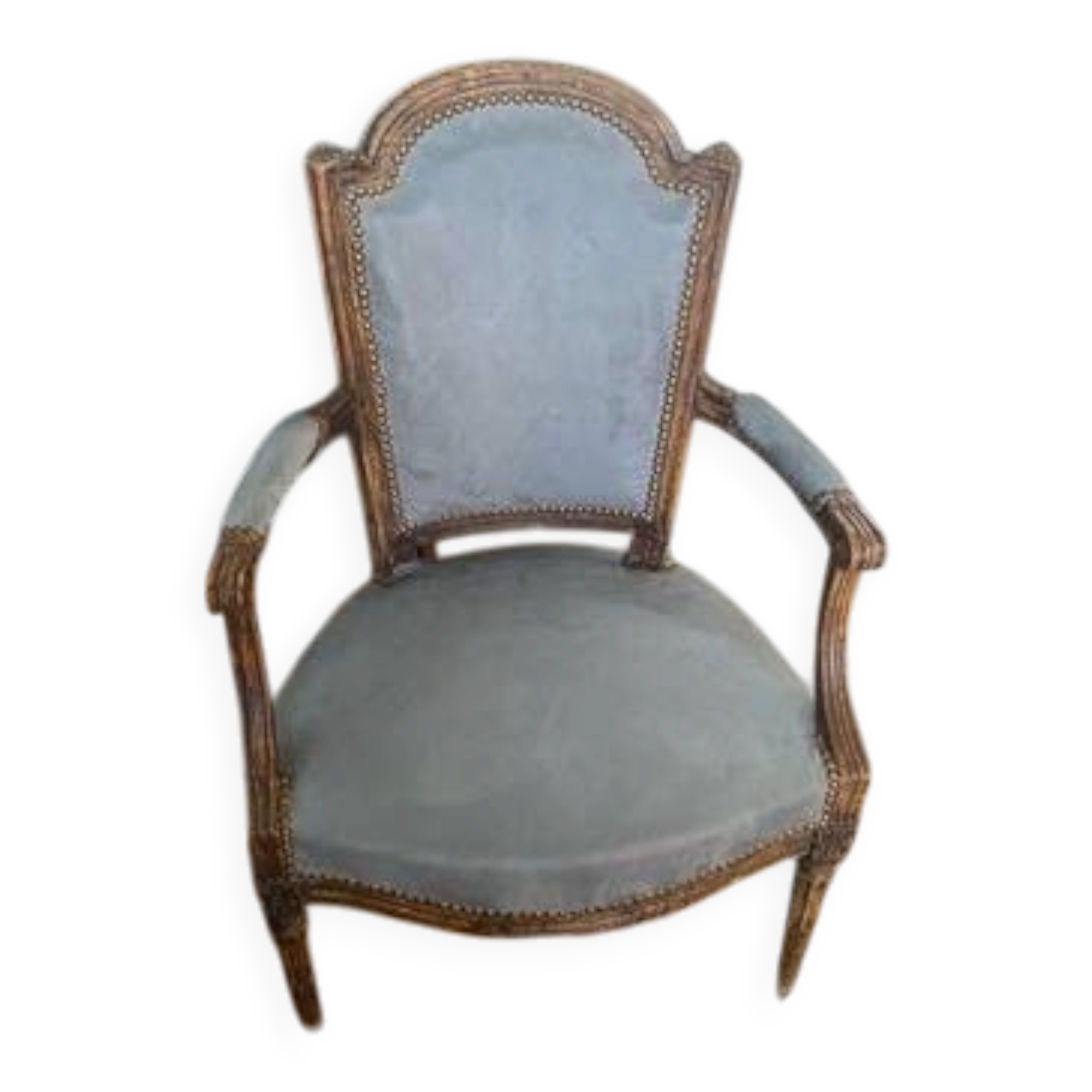 Pair of cabriolet armchairs in light grey and dark grey Louis XV style.