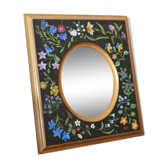 Oval mirror vintage floral painted wood frame