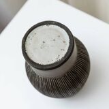Gray and beige ceramic vase, vintage 1970s Danish studio pottery with incised texture