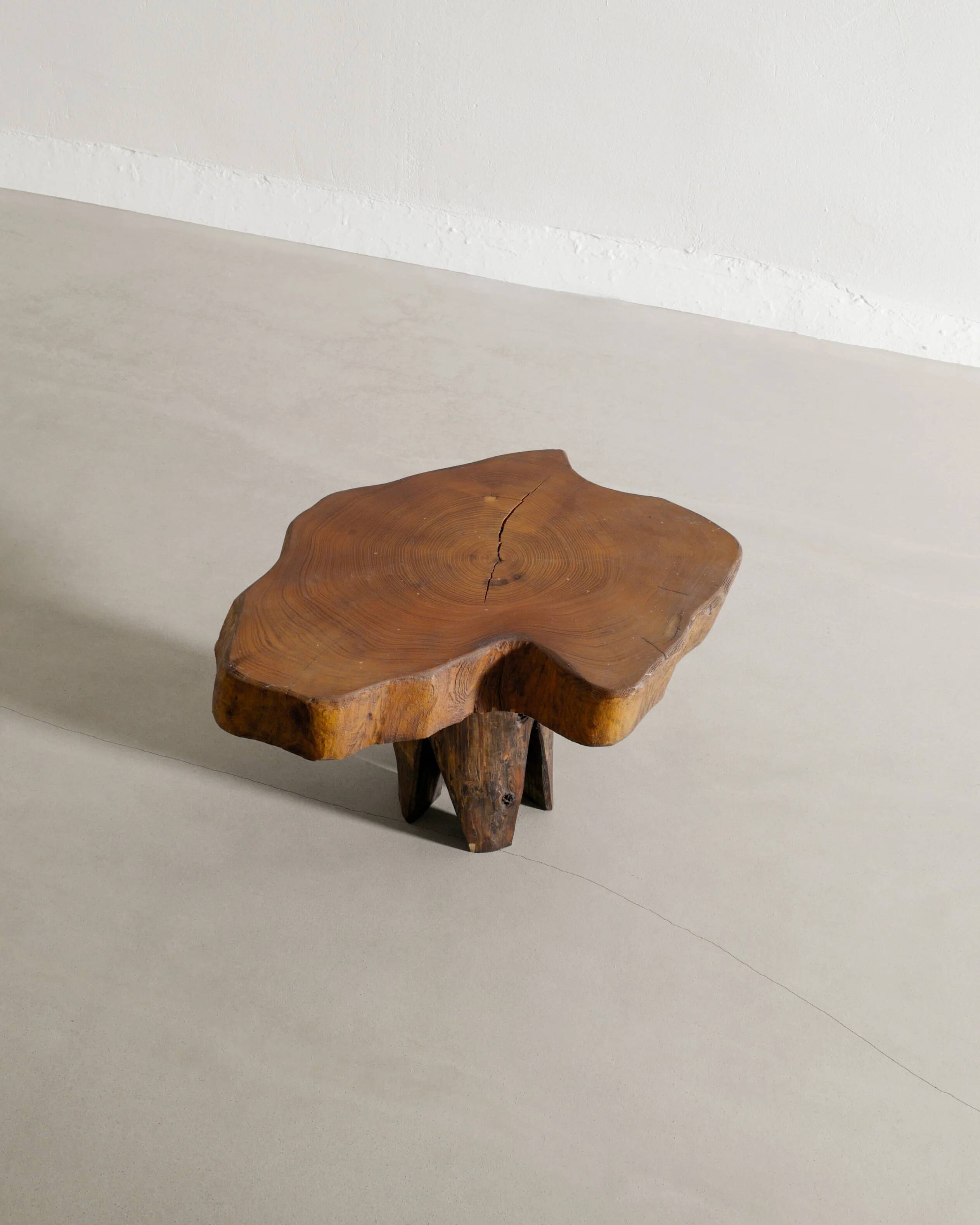 Vintage Small French Free Form Sculptural Side Wooden Sofa Table, 1960s