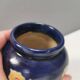 Small delicious blue ceramic vase with floral decoration. Sweden 1970s