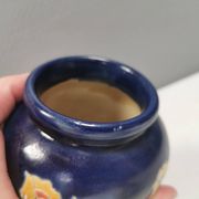Small delicious blue ceramic vase with floral decoration. Sweden 1970s