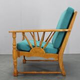 1950s solid oak armchair, Czechoslovakia