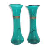 Paire de vases tronconiques 1900 en verre bleu