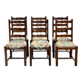 6 chaises bois massif chêne foncé et tissu fleurs