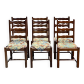 6 chaises bois massif chêne foncé et tissu fleurs