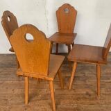 Série de 4 chaises bistrot rustique brutaliste en bois clair