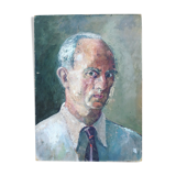 Portrait of a man with oil painting. Oil on Isorel. Oil painting. 1930s. Vintage portrait.