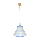 Bell hanging lamp in white and blue opaline 60s