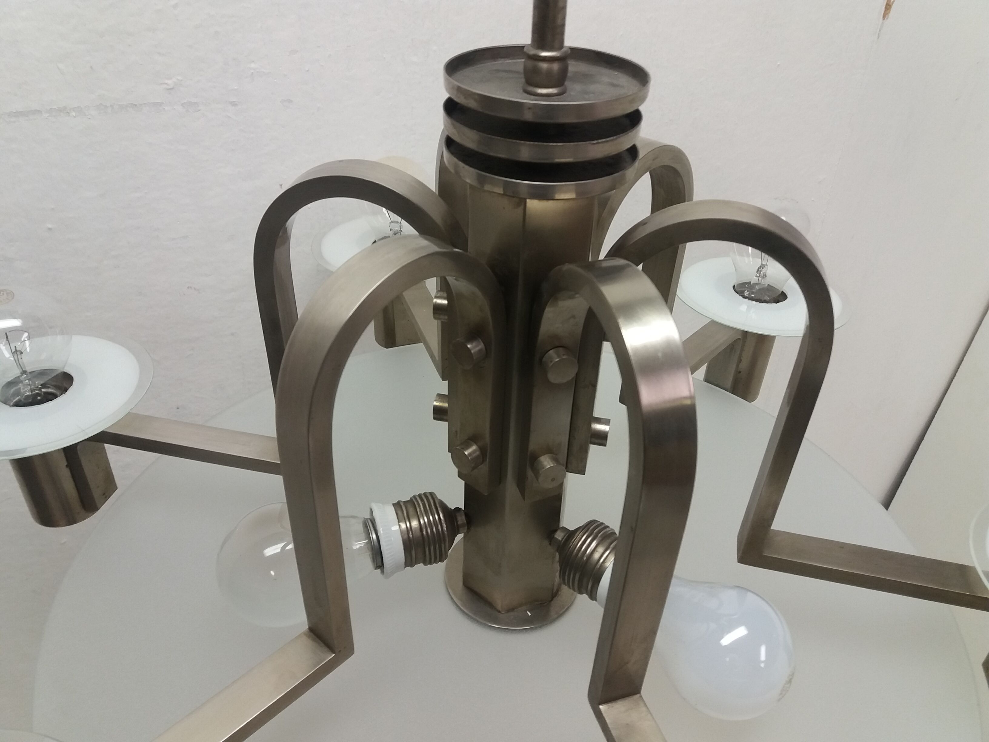 1930 Art deco Metal chandelier Functionalism, Czechoslovakia