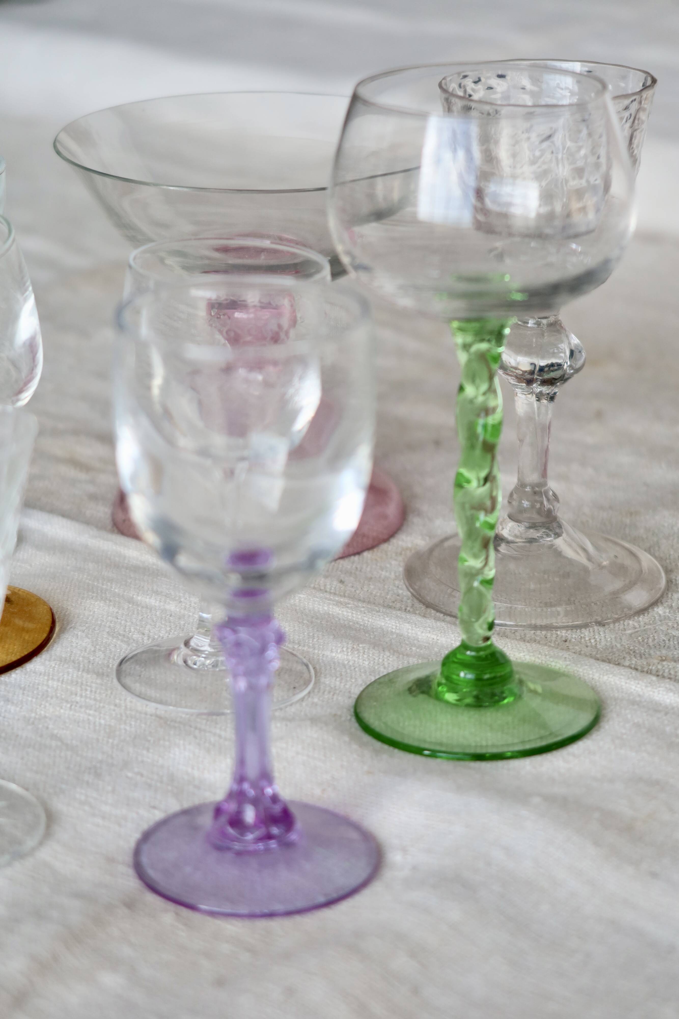 8 mismatched vintage glass and crystal liqueur glasses