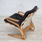 1970s, Norwegian design, armchair model "Kengu", leather, bent wood.
