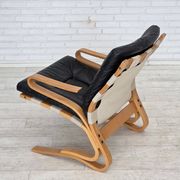 1970s, Norwegian design, armchair model "Kengu", leather, bent wood.