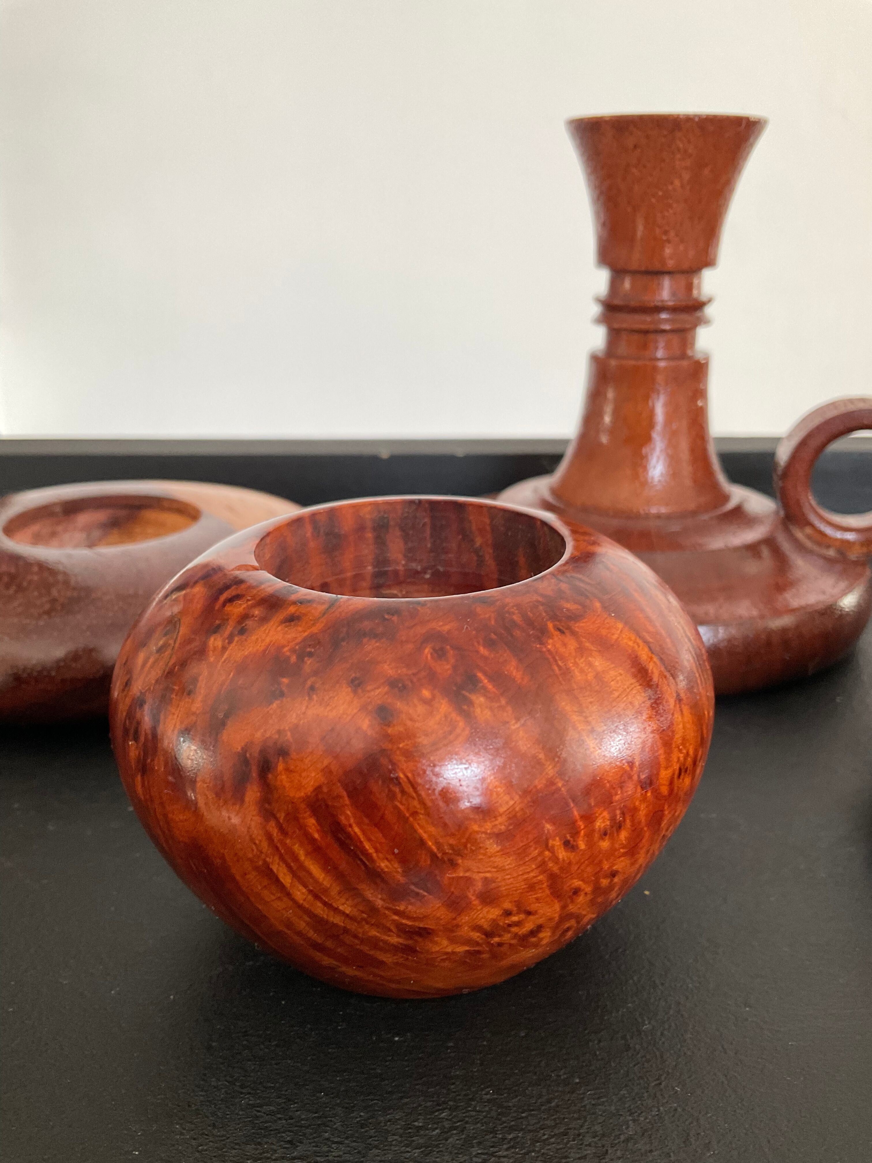 Series of 4 vintage wooden candle holders