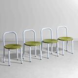 Set of four Italian postmodern metal chairs with sculpted seats, 1980s