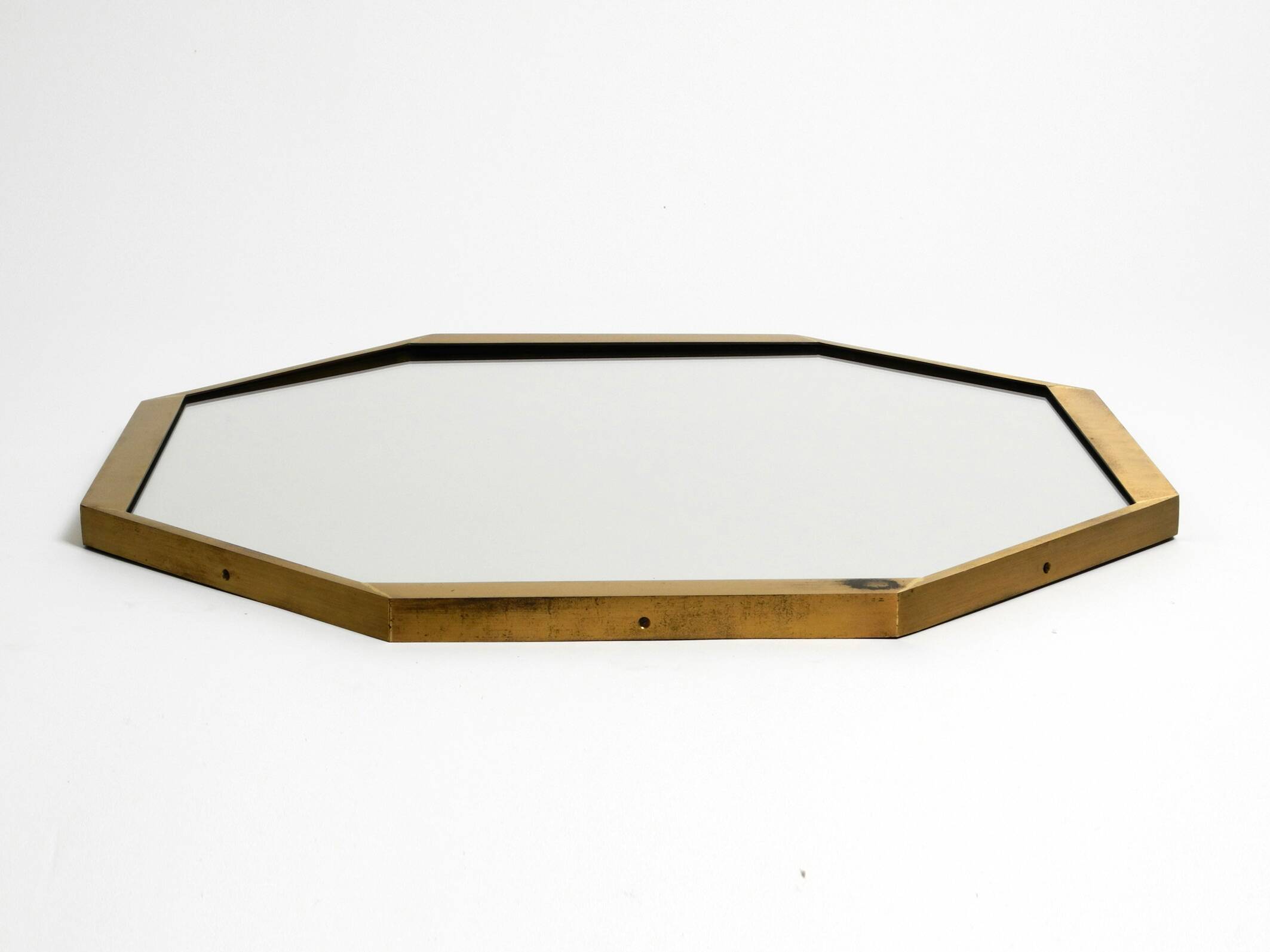 Large unusual Italian Mid Century Modern octagonal brass wall mirror