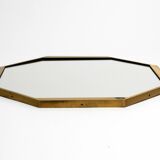 Large unusual Italian Mid Century Modern octagonal brass wall mirror