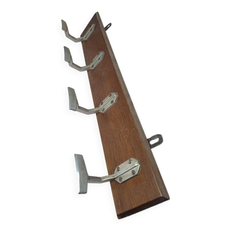 Oak coat rack with aluminum hooks, from the 60s