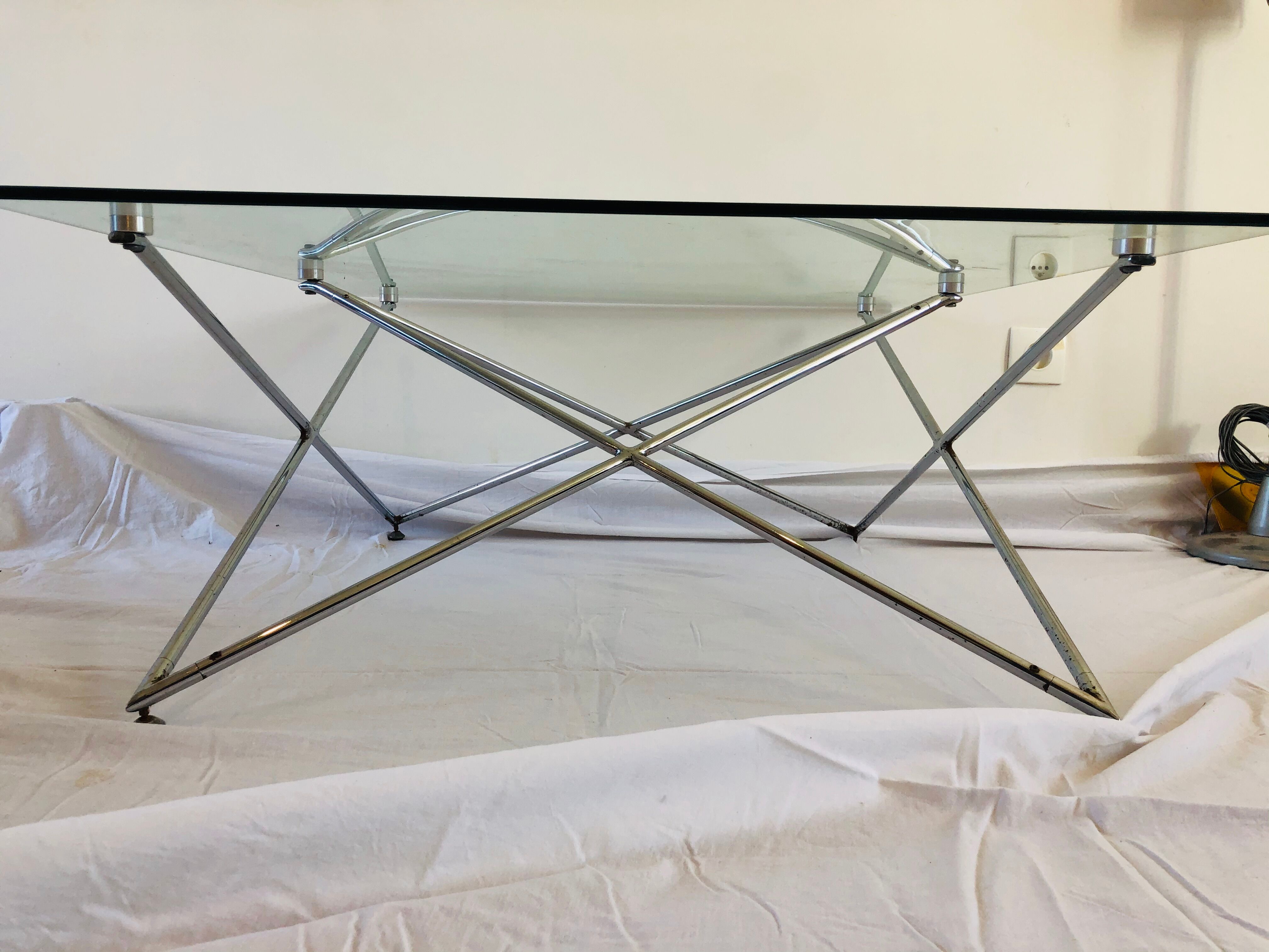 Vintage glass and chrome metal coffee table 1960