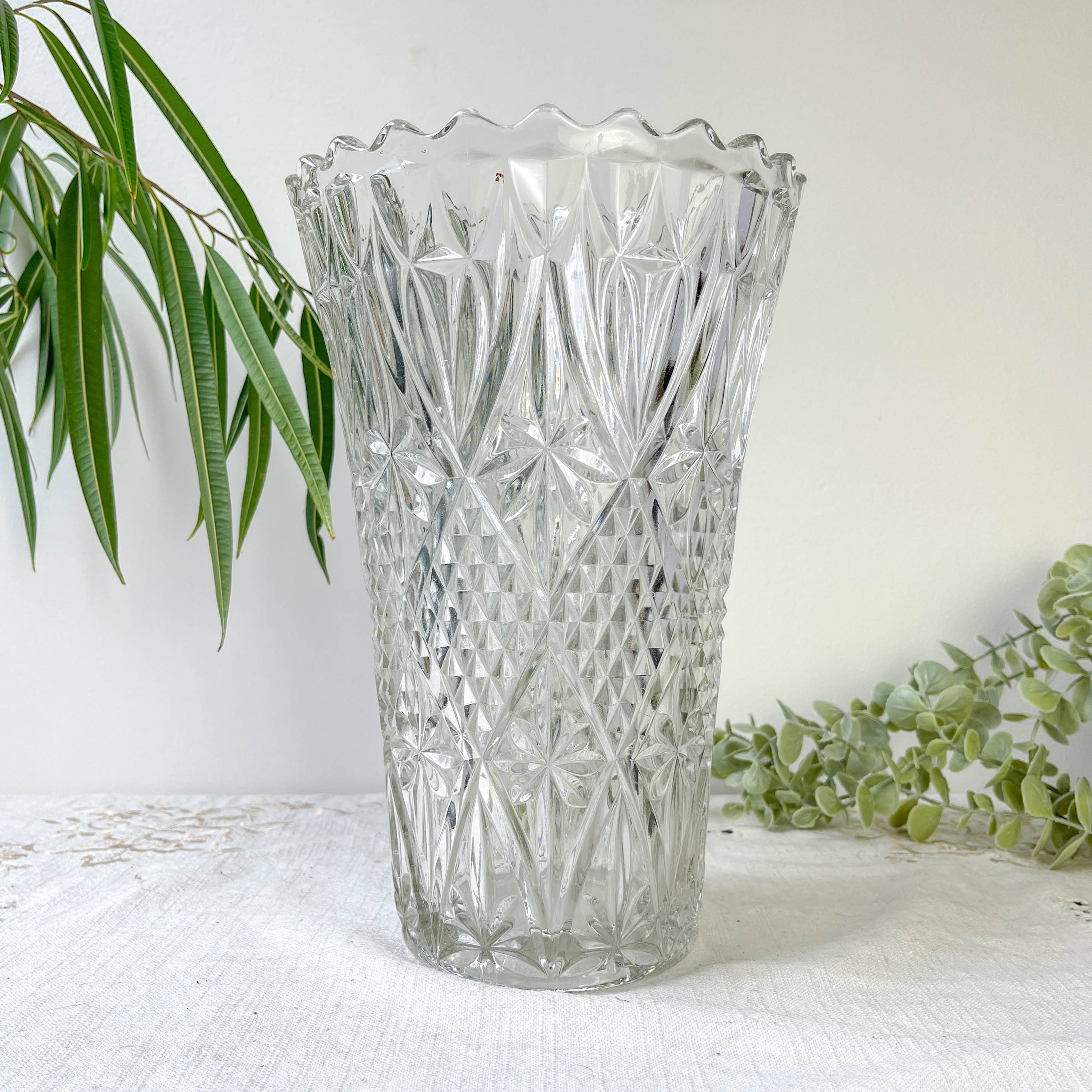 Vintage glass vase with geometric pattern