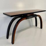 Italian 1940s Art Deco Console in Black Lacquer, Walnut and Maple Burl