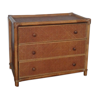 Commode vintage en rotin et bambou