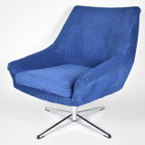Vintage cord armchair shell, Deutsche democratic republic, ddr, 1960s, blue, chrome