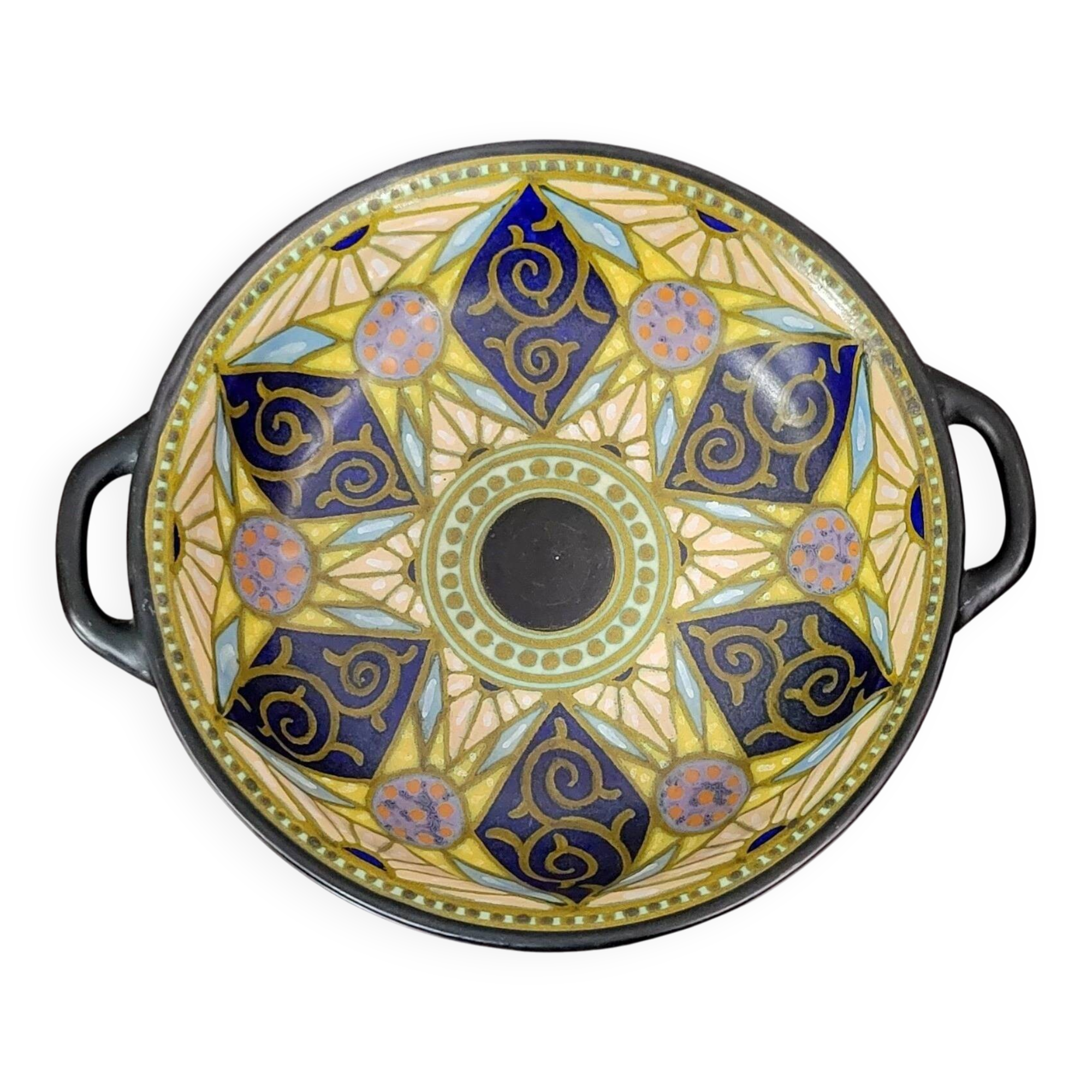 Gouda Holland: large Art Nouveau bowl in painted ceramic