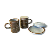 6 tasses à café et sous-tasses en grès