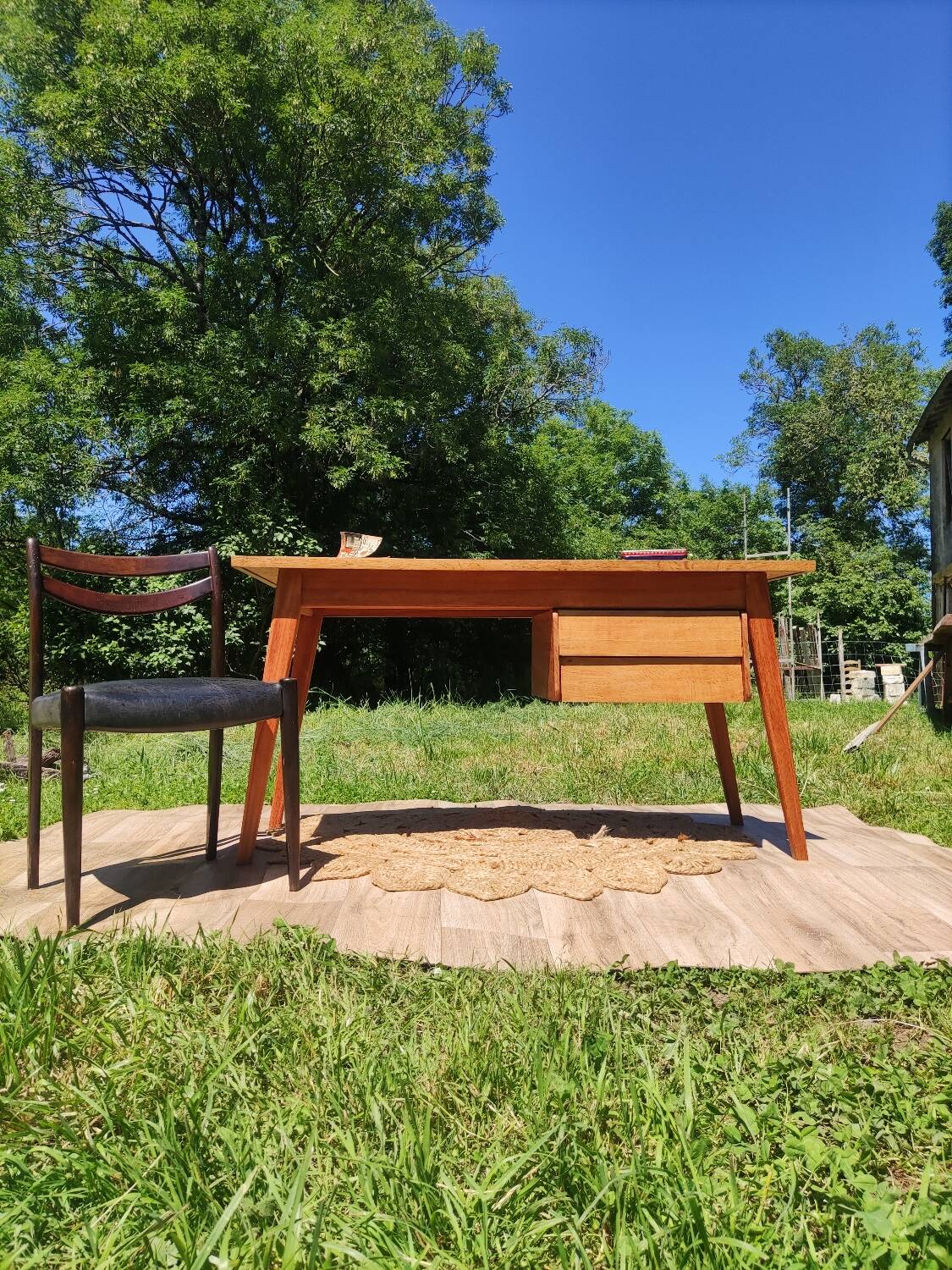 Scandinavian minimalist desk with compass feet