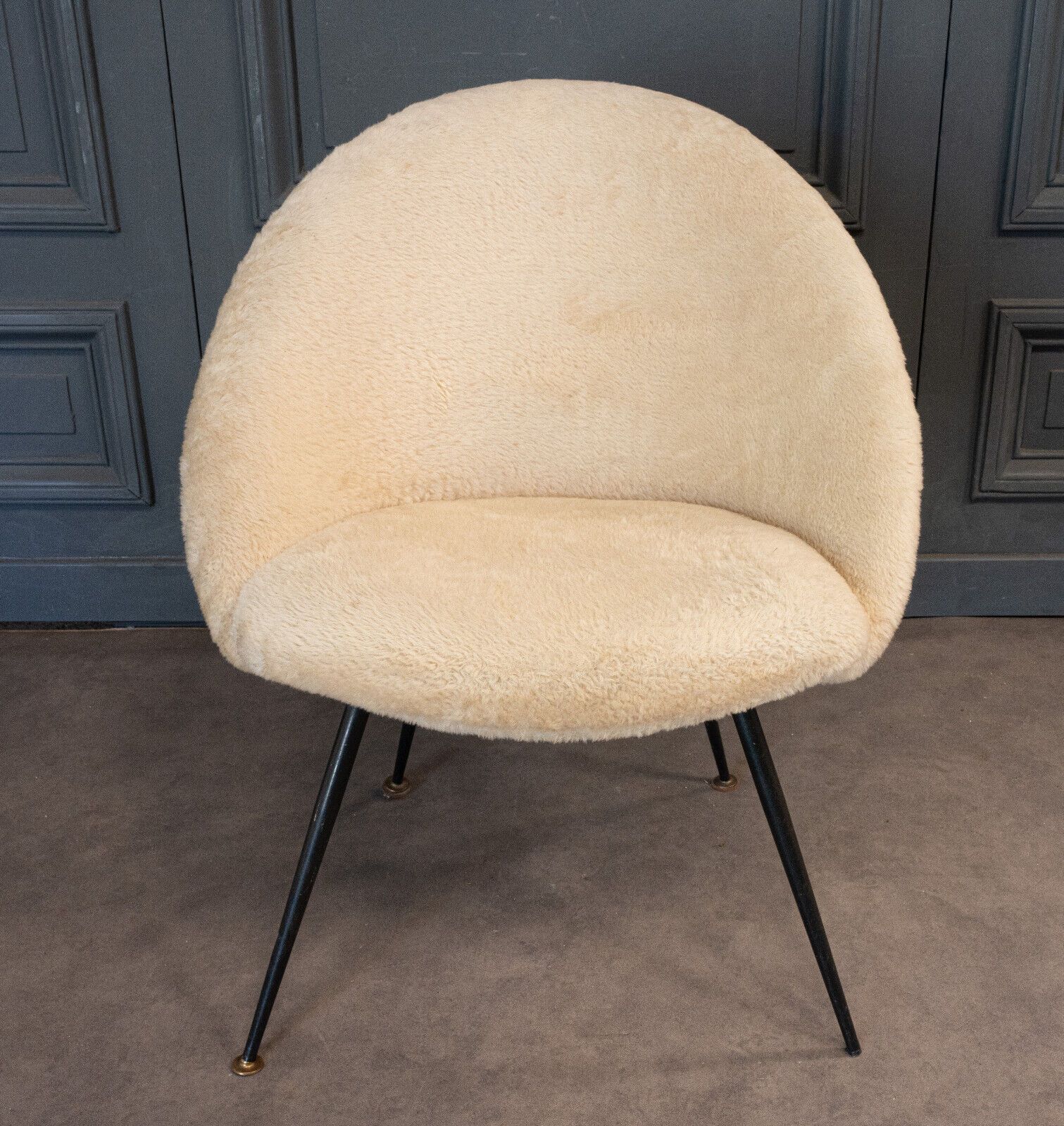 Armchair 1960 tubular black and fabric polar bear twentieth