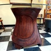Table marqueterie de rotin vintage 1970