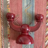 Burgundy enameled ceramic candlestick / candelabra signed CS