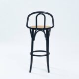 Vintage bentwood rattan wicker webbing barstools, set of 4