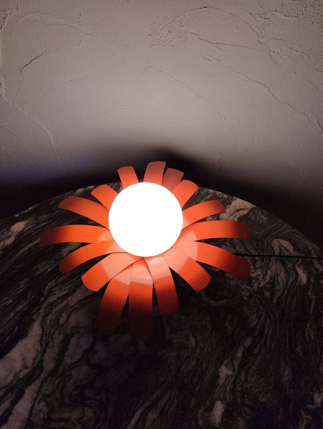 Orange metal flower lamp, 1970