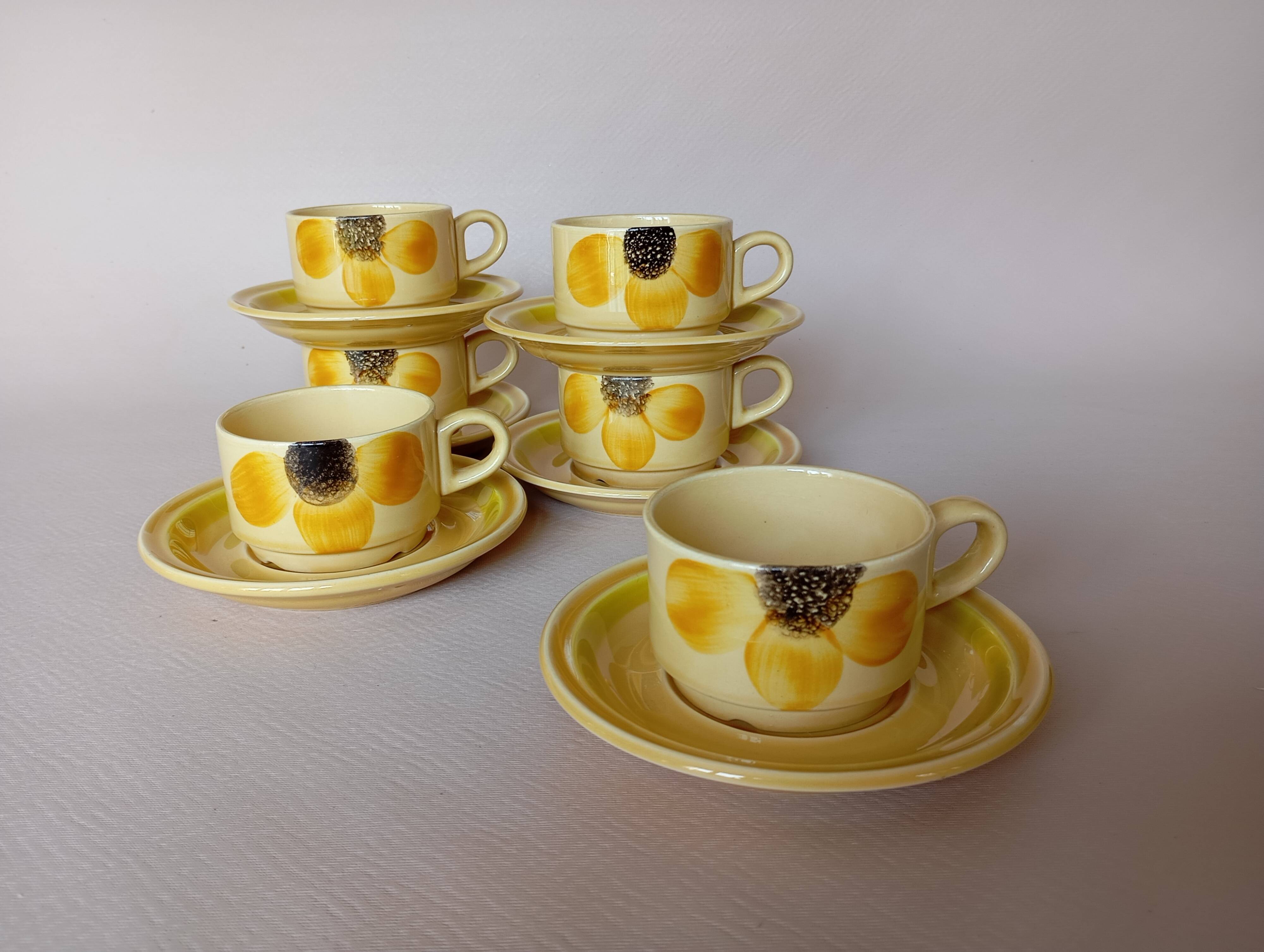 6 Gien "Sun" coffee cups